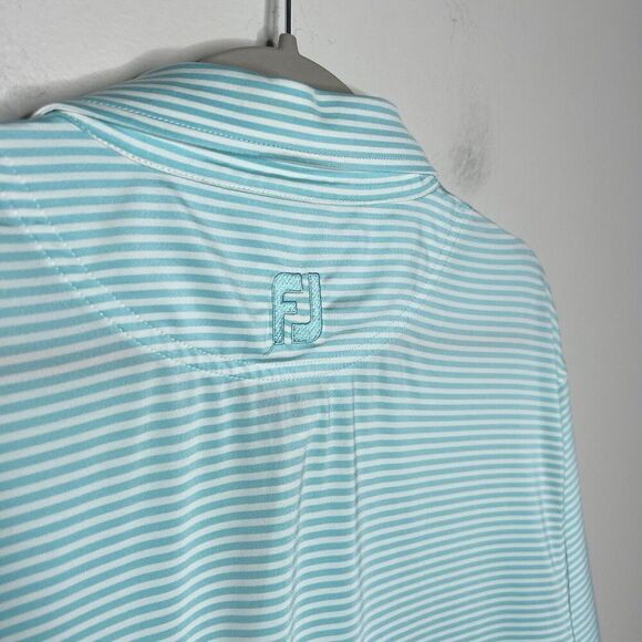 Footjoy FJ Polo Shirt Mens Large Collared Short Sleeve Golf Stretch Striped Blue - Picture 4 of 12